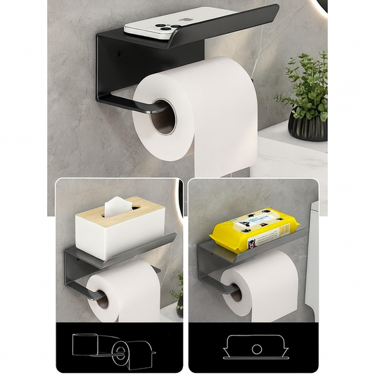 Suporte de papel higiênico com apoio para objetos, Cor: Cinza. Foto 2 do produto.