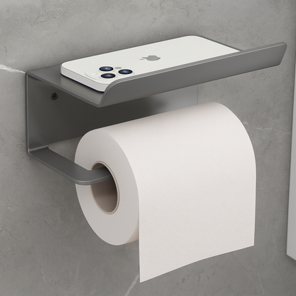 Suporte de papel higiênico com apoio para objetos, Cor: Preto. Foto 3 do produto.
