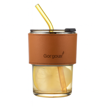 Copo de vidro 450 ml com canudo e tampa, Cor: Branco. Foto 1 do produto.