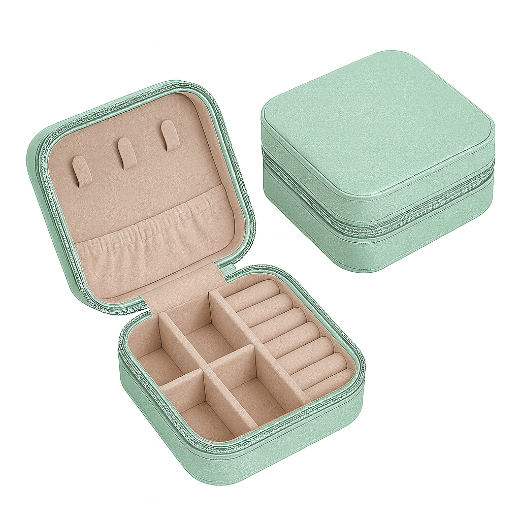 Mini porta-joias de couro sintético, Cor: Verde menta. Foto 1 do produto.