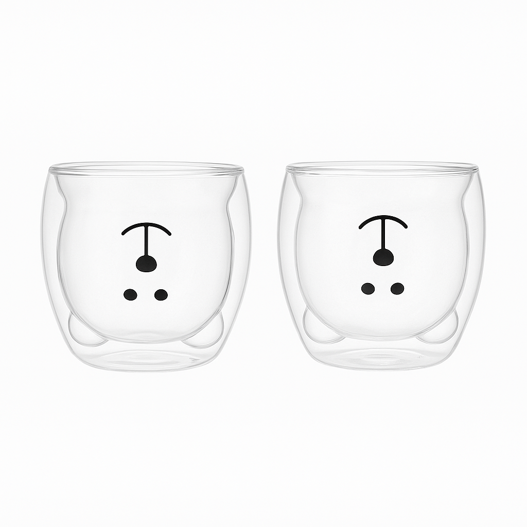 Caneca de vidro de parede dupla Urso 250 ml, Quantidade: 1 unidade. Foto 1 do produto.