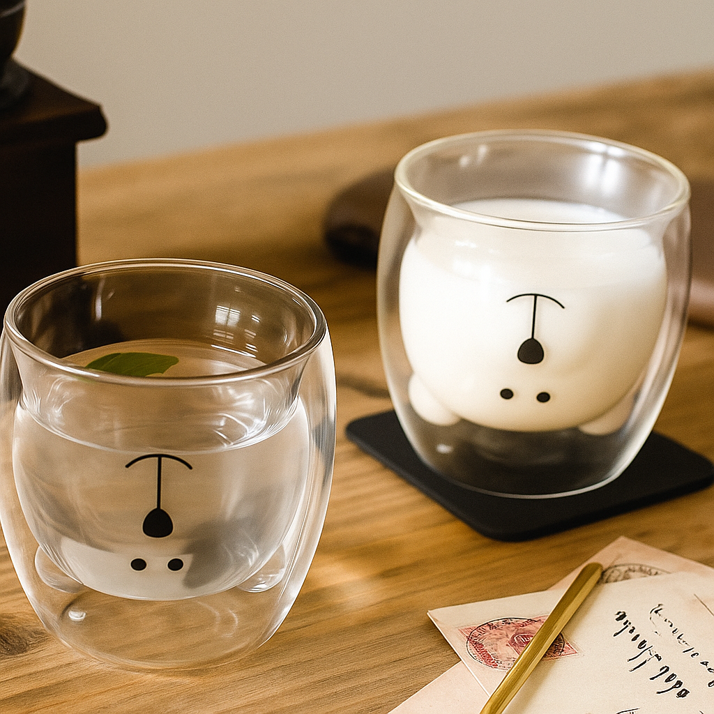 Caneca de vidro de parede dupla Urso 250 ml, Quantidade: 2 unidades. Foto 3 do produto.