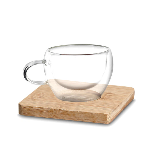 Conjunto de 2 xícaras de café com base de bambu. Foto 1 do produto.