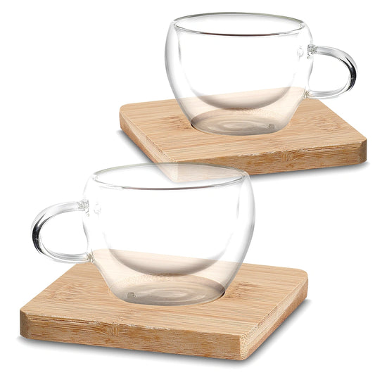 Conjunto de 2 xícaras de café com base de bambu. Foto 2 do produto.