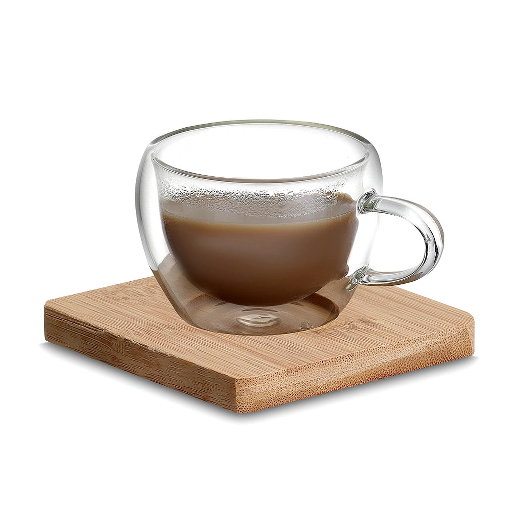 Conjunto de 2 xícaras de café com base de bambu. Foto 5 do produto.