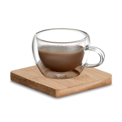 Conjunto de 2 xícaras de café com base de bambu. Foto 5 do produto.