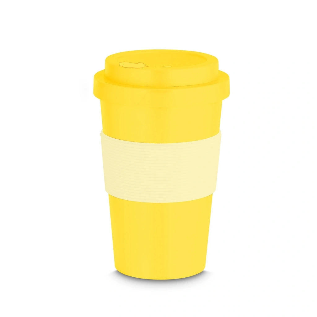 Copo de RPET 400 ml, Cor: Amarelo. Foto 2 do produto.