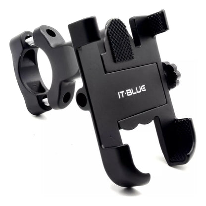 Suporte de celular preto em alumínio, ajustável e com giro de 360 graus, para moto e bike — vista 2