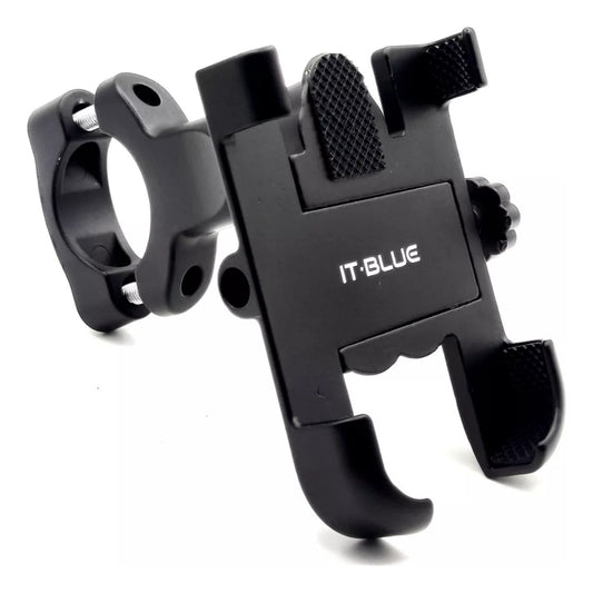 Suporte de celular preto em alumínio, ajustável e com giro de 360 graus, para moto e bike — vista 2