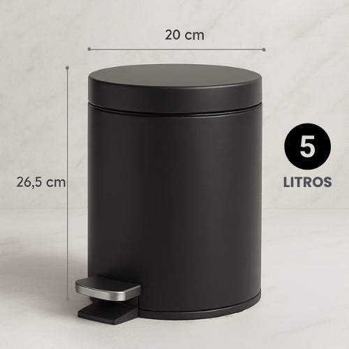 Lixeira para banheiro Powermaid matte preta de 5 L com pedal