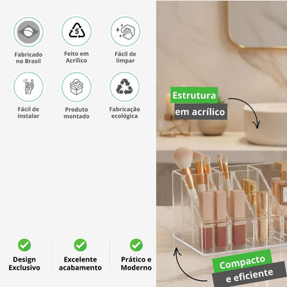 Organizador transparente de maquiagem com compartimentos para cosméticos, pincéis e acessórios de beleza — vista 2