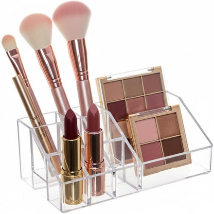 Organizador transparente de maquiagem com compartimentos para cosméticos, pincéis e acessórios de beleza — vista 4