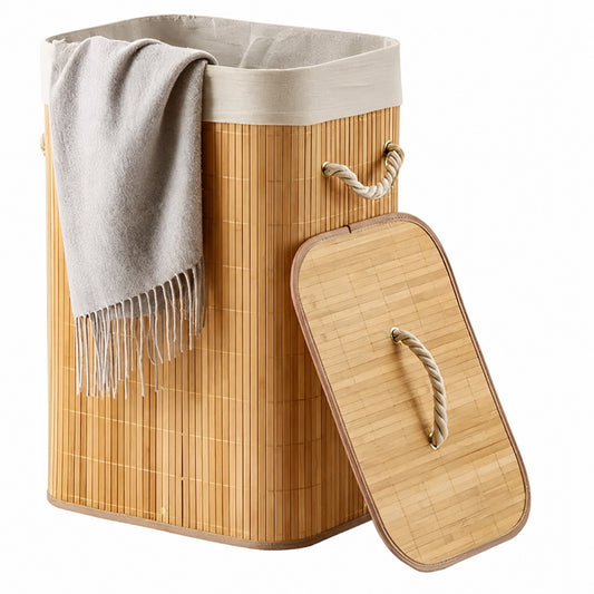 Cesto de roupa Vittak 70 L retangular, na cor bambu natural, com tampa — vista 2