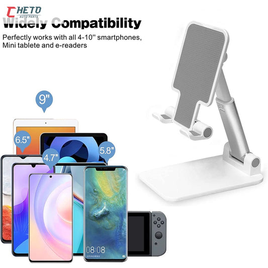 Suporte branco/cinza dobrável e ajustável para celular e tablet, para apoio sobre a mesa — vista 2