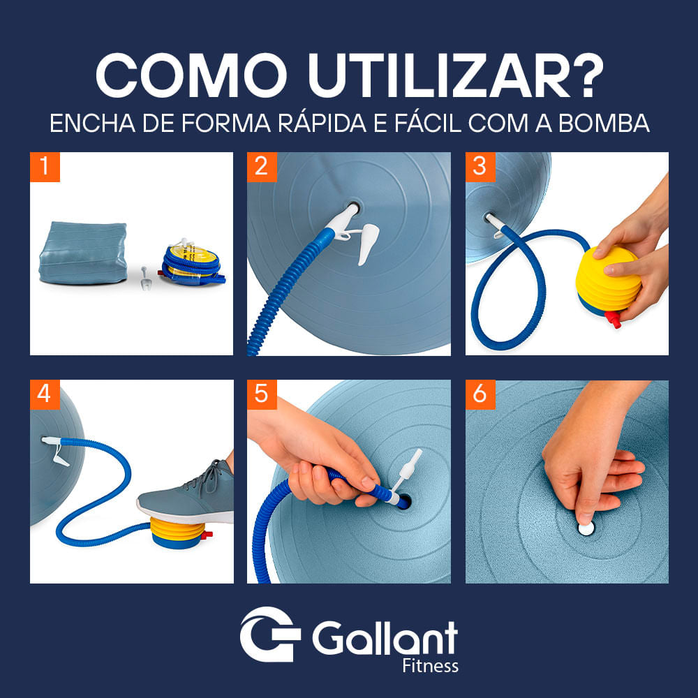 Instruções de enchimento da bola de Pilates Gallant com a bomba inclusa