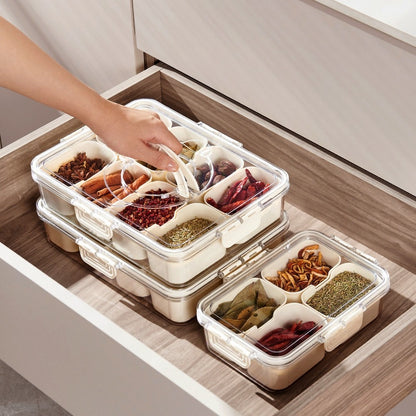 Organizador de geladeira transparente, hermético e multiuso, com 8 divisórias para alimentos e verduras — vista 4