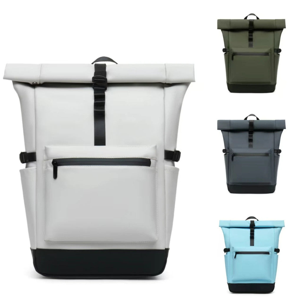Mochila impermeável roll-top branca e cinza, variante de 15,6 pol.